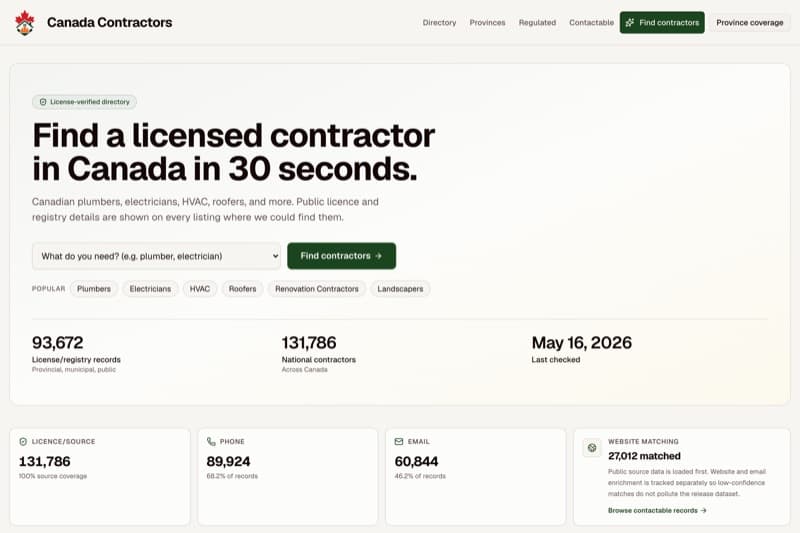 Canada Contractors website