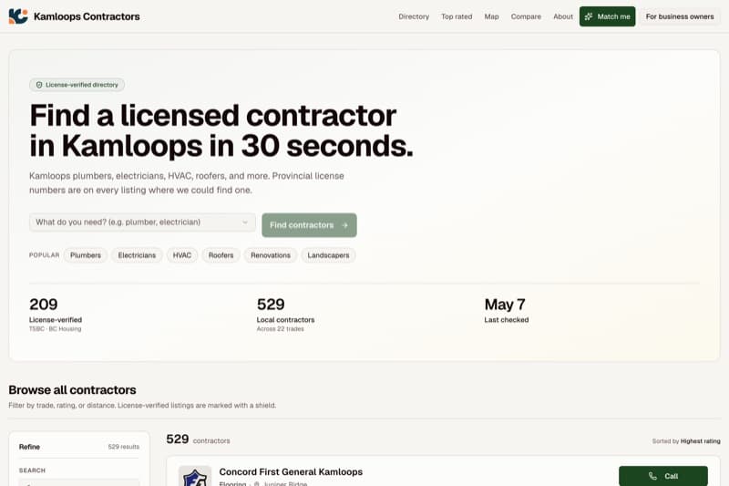 Kamloops Contractors verified trades directory